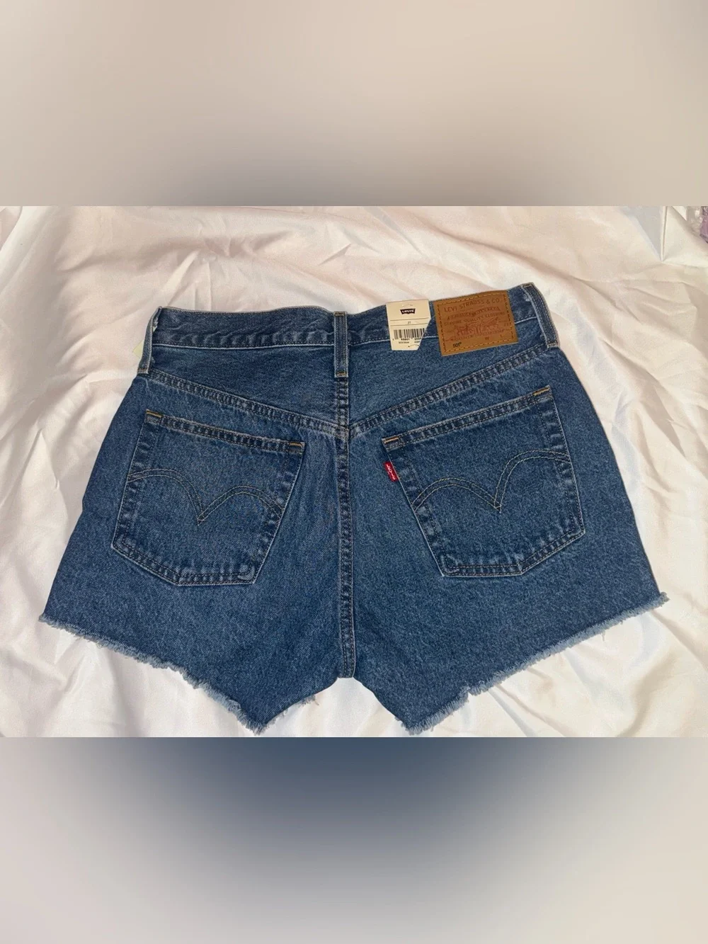Levi's 501 High-Rise Distressed Jean Shorts in Dark Blue